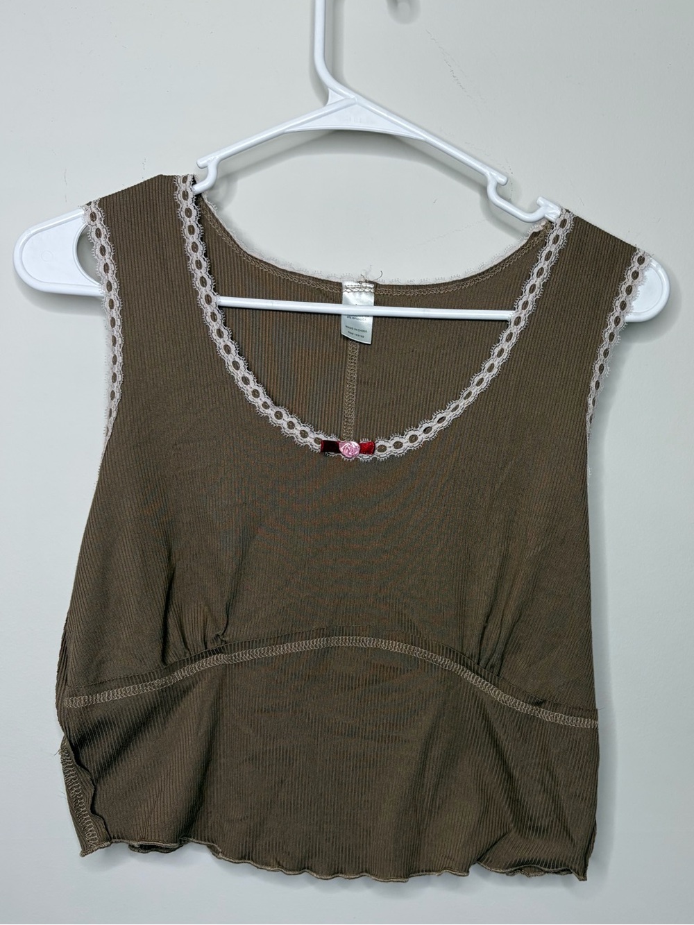 Brown tank top sweet lace trim scoop neckline